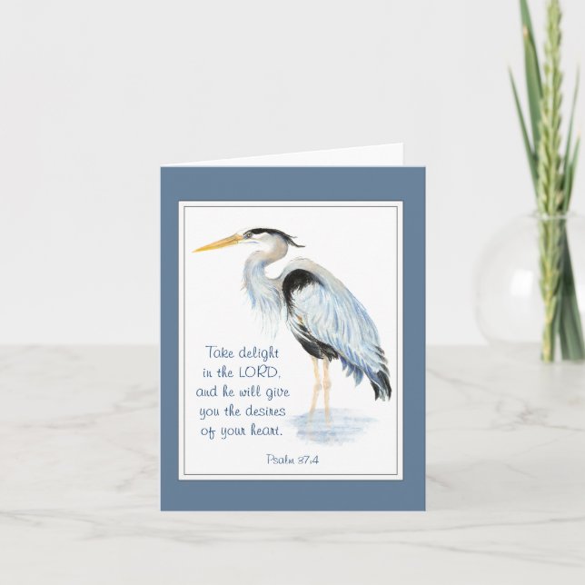 Delight in Lord  Bible Inspirational Quote Heron Card (Front)