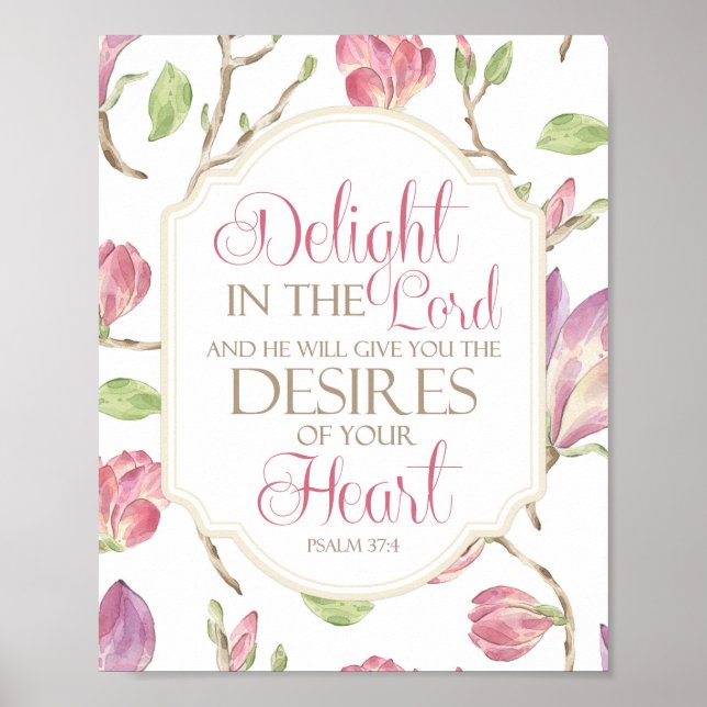 Delight in the Lord, Watercolor Floral Poster (Front)