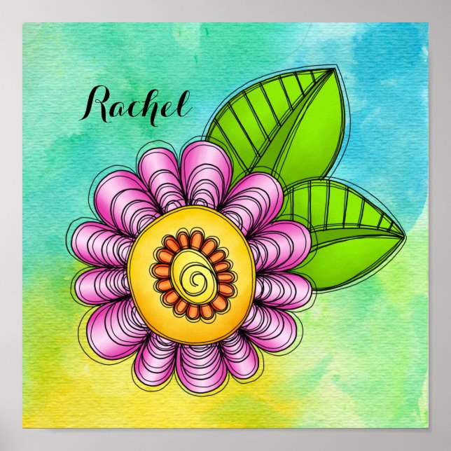 Delight Watercolor Doodle Flower Poster (Front)