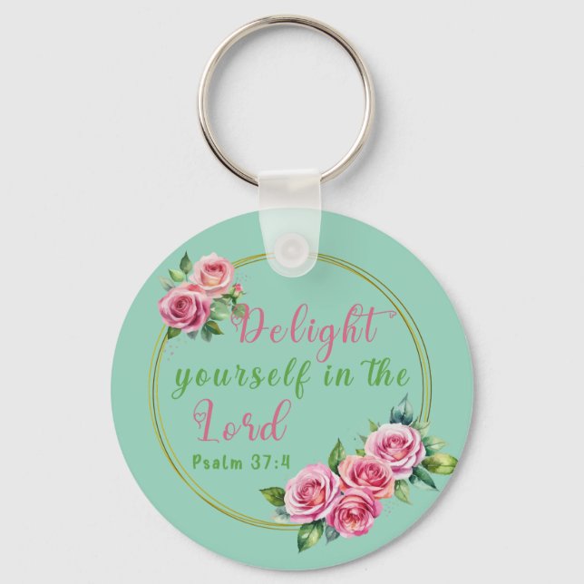 Delight Yourself in the Lord Personalized Metal Keychain (Front)