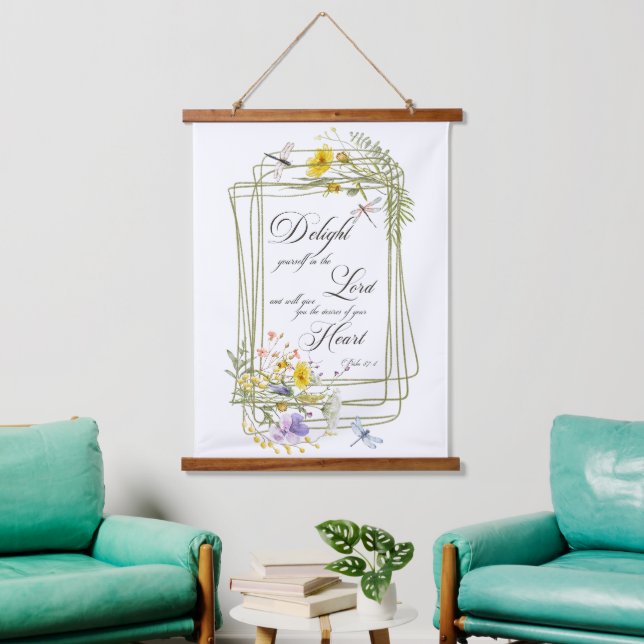 Delight yourself in the Lord wildflower frame  Hanging Tapestry (Living Room)