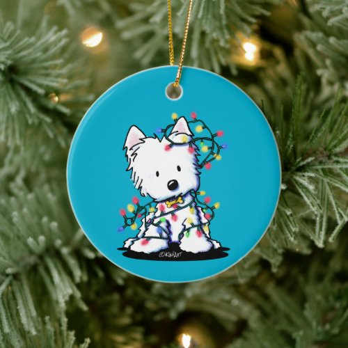 Delighted Westie Christmas KiniArt  Ceramic Ornament