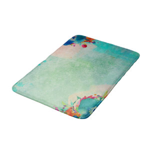 Delightful Abstract Floral Watercolor Pattern Bath Mat