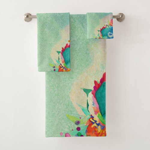 Delightful Abstract Floral Watercolor Pattern Bath Towel Set