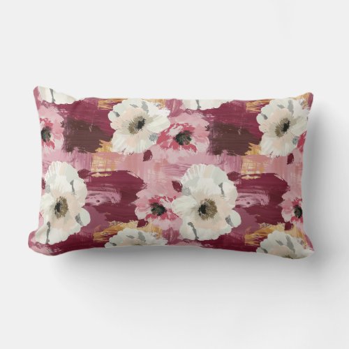 Delightful Abstract Watercolor Camellias Lumbar Pillow