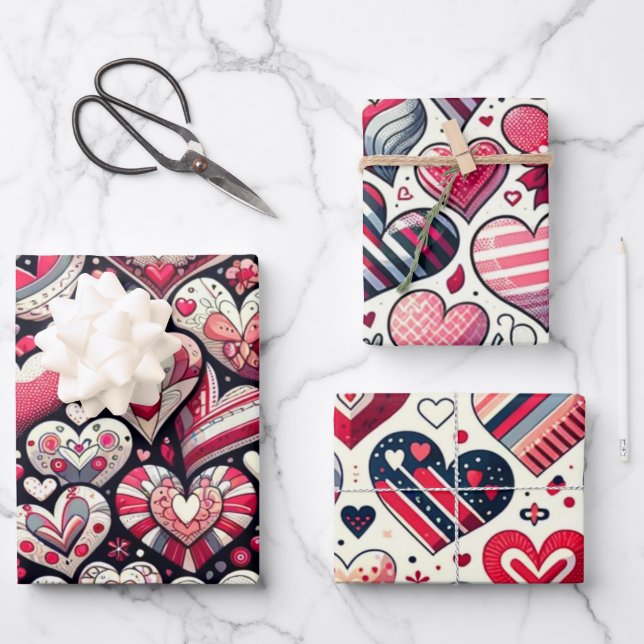 Delightful Array of Hearts Valentine's Day Wrapping Paper Sheets (Front)