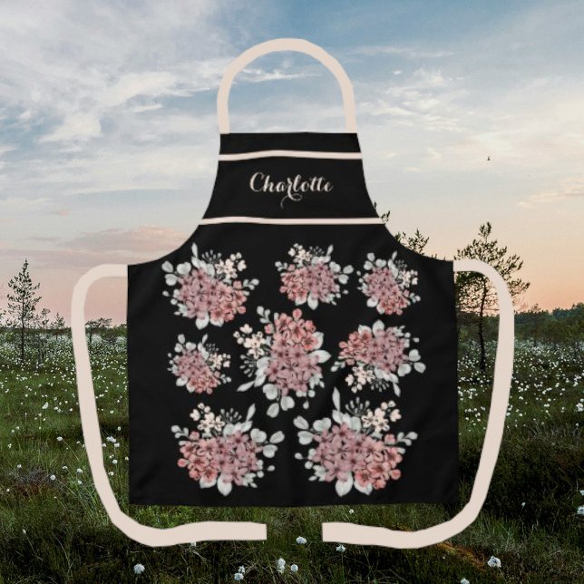 Delightful Black and Pink Wildflower Bouquet Apron (Creator Uploaded)