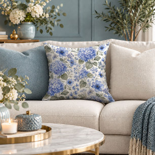 Delightful Blue Cottagecore Blossom Throw Pillow