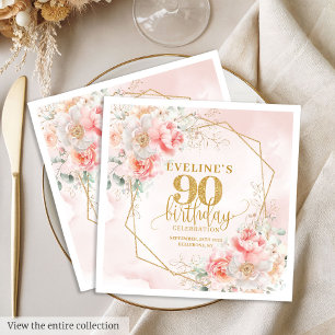 Delightful blush pink gold 90th birthday paper  napkins