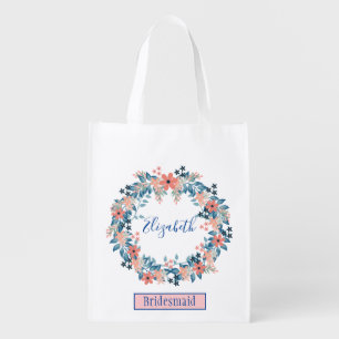 Delightful Bridesmaid floral wreath gift Grocery Bag