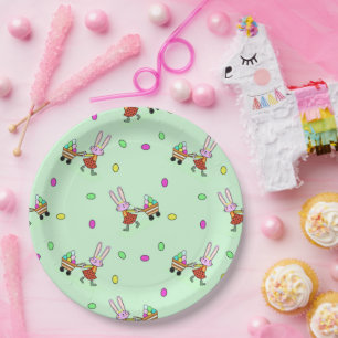 Delightful bunnies carrying Easter eggs Paper Plates