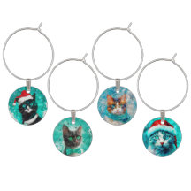 Delightful Cats Holiday Wine Charm Set WCS3