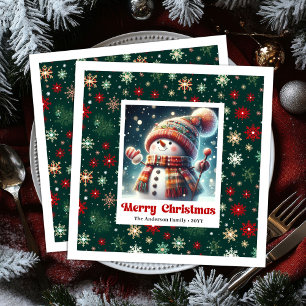 Delightful Christmas snowman with snowflakes kids Paper Dinner Napkins