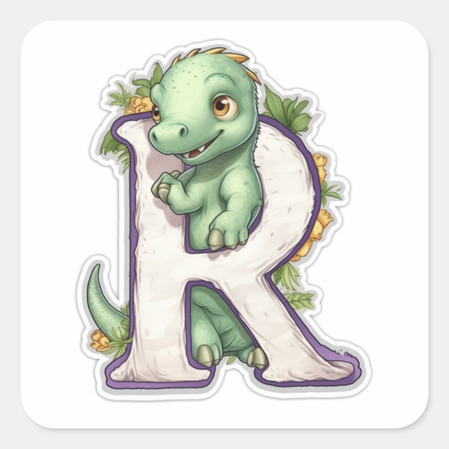 Delightful Dinosaur in the Letter R Square Sticker (Front)