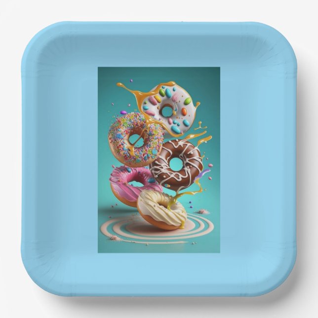 "Delightful Donuts: A Sweetly Designed Paper Plate (Front)