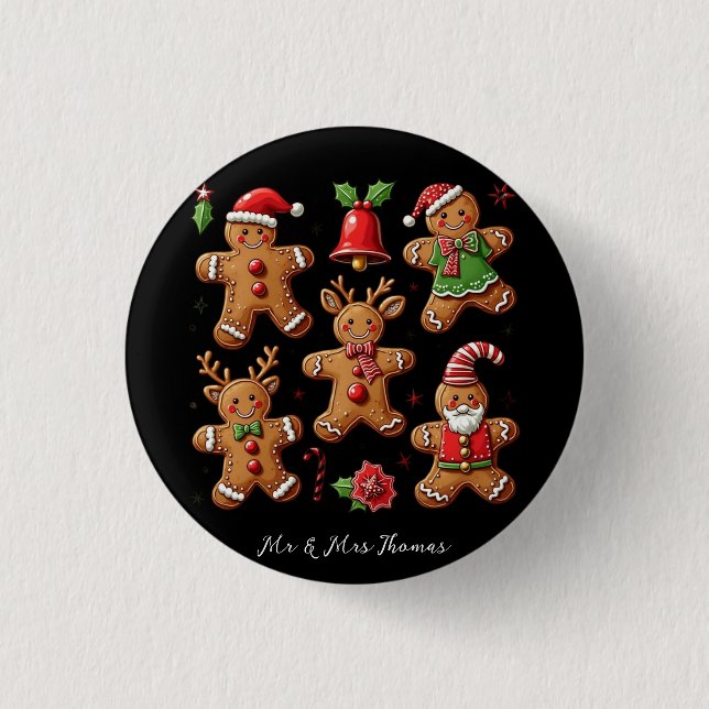 Delightful Doodle of Gingerbread Cookies Festive Button (Front)