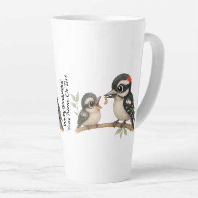Delightful Downy Woodpecker Latte Mug (Right Angle)