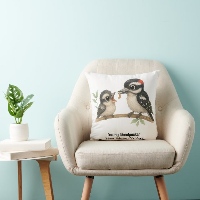 Delightful Downy Woodpecker Throw Pillow (Chair)