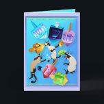 Delightful Dreidels Card<br><div class="desc">Colorful Dreidels spinning and spinning.   Attracting some fine kitties who have a taste for the finer things... .that spin and fall.   Happy Hanunkkah.</div>
