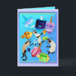 Delightful Dreidels Card<br><div class="desc">Colorful Dreidels spinning and spinning.   Attracting some fine kitties who have a taste for the finer things... .that spin and fall.   Happy Hanunkkah.</div>