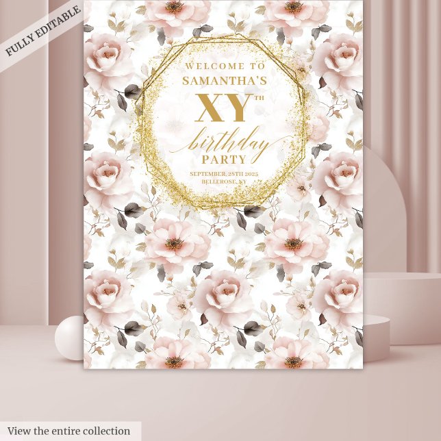 Delightful Dusty Pink Floral Birthday Photo Booth Tapestry (Delightful Dusty Pink Floral Birthday Photo Booth Tapestry)