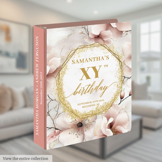 Delightful Dusty Pink Gold Birthday 3 Ring Binder (Delightful Dusty Pink Gold Birthday 3 Ring Binder)