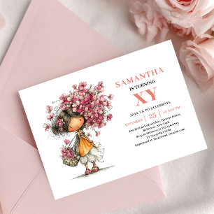 Delightful Fairy Girl 9th Birthday Floral Pink  Invitation