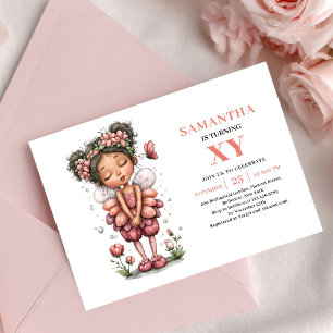 Delightful Fairy Girl Birthday Floral Pink invite