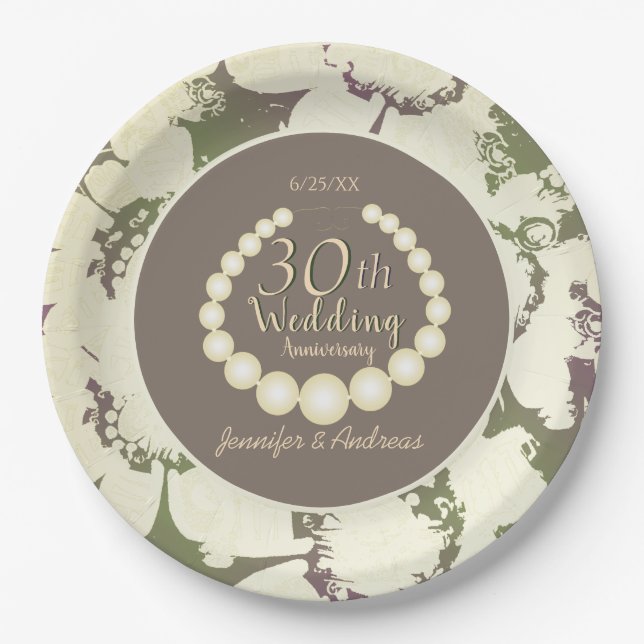 Delightful Floral 30th Anniversary   Paper Plates (Front)
