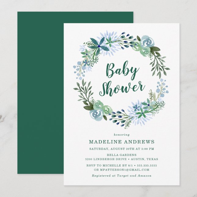 Delightful Floral | Green Baby Shower Invitation (Front/Back)