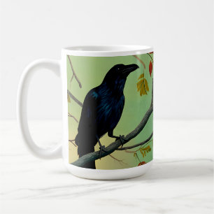 Delightful Fun Raven Perched On Branch Coffee Mug