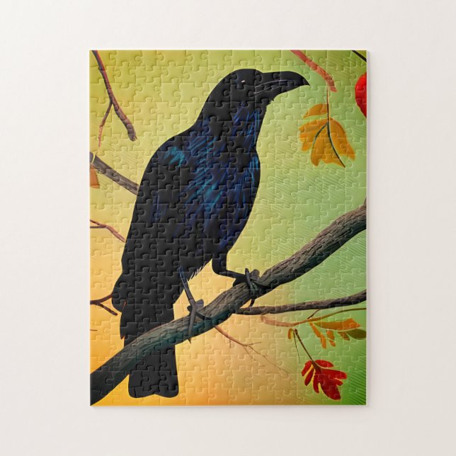 Delightful Fun Raven Perched On Branch Jigsaw Puzzle (Vertical)