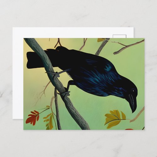 Delightful Fun Raven Perched On Branch Postcard
