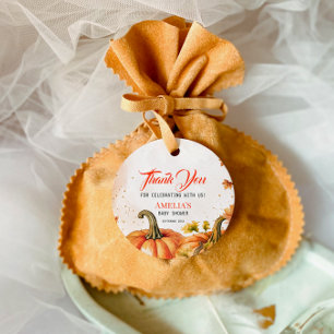 Delightful Gold Orange Watercolor Round Pumpkin Favor Tags