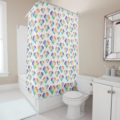 Delightful Heart_Shaped Checker Rainbow Pattern Shower Curtain