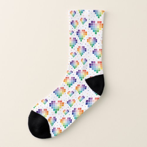 Delightful Heart_Shaped Checker Rainbow Pattern Socks