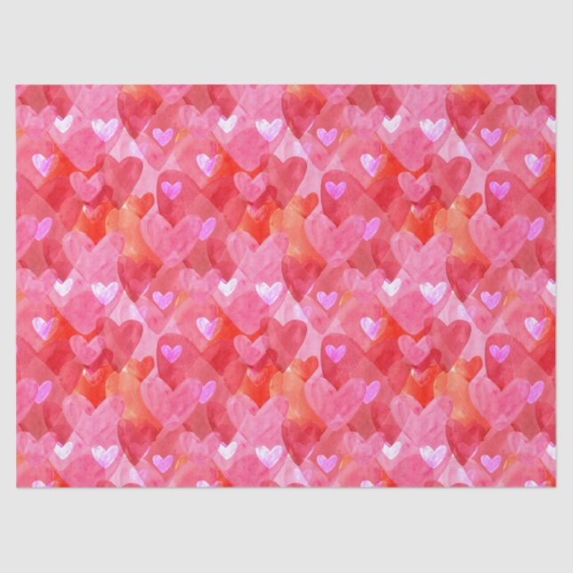 Delightful Hearts in Pink, Red and Orange  Tissue Paper (Front)
