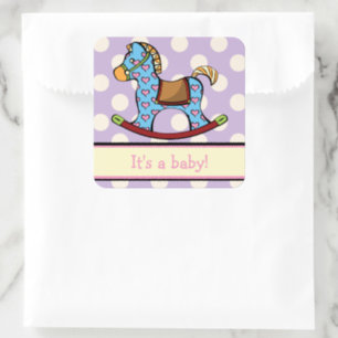 Delightful Hearts Rocking Horse Baby Shower Square Sticker
