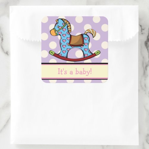 Delightful Hearts Rocking Horse Baby Shower Square Sticker