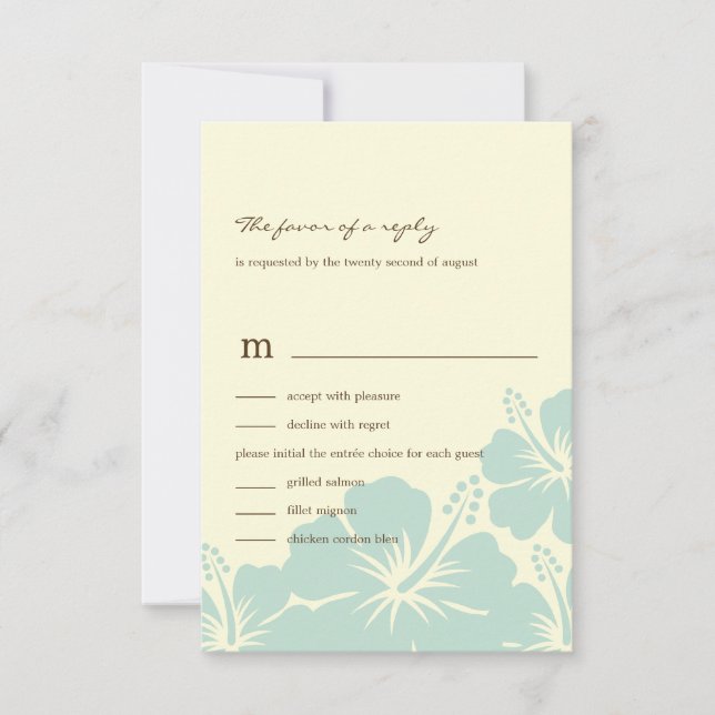 Delightful Hibiscus Wedding RSVP Cards (Blue) (Front)