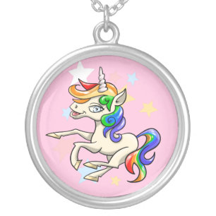 Delightful, Magical, Cartoon Unicorn Silver Plated Necklace