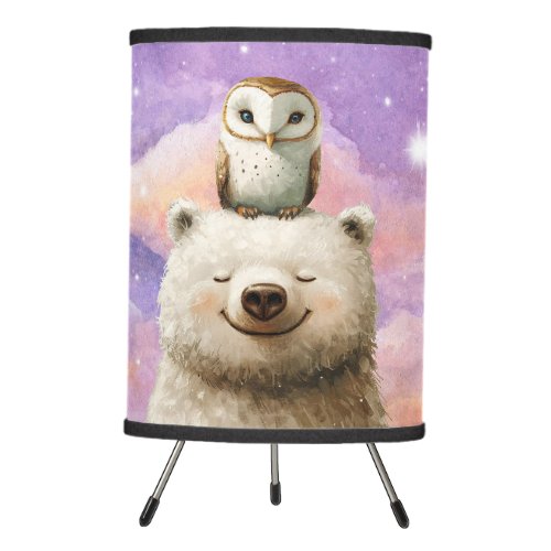 Delightful Owl and Bear Besties  Tripod Lamp