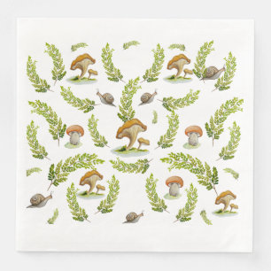 Delightful pattern with wild mushrooms and snails paper dinner napkins