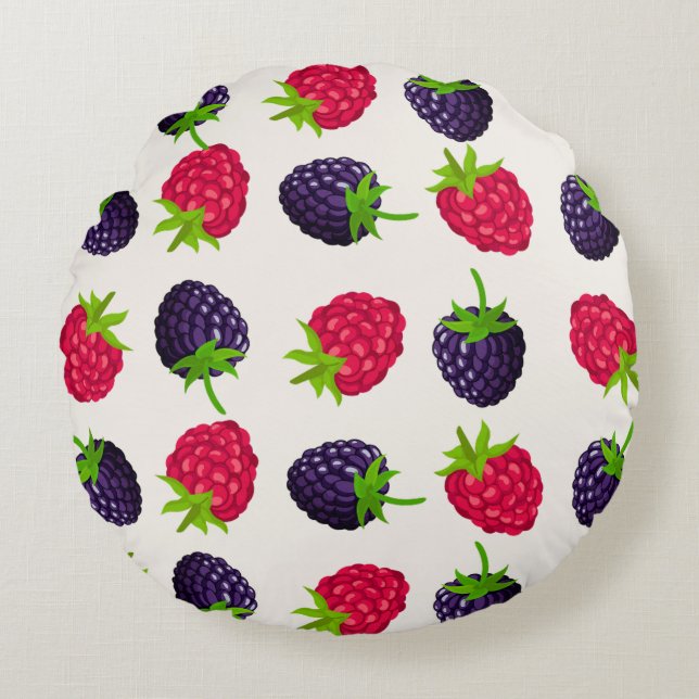 Delightful Rasberry & Blackberry Round Pillow (Front)
