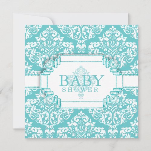 Delightful Robins Egg Blue Damask Invites