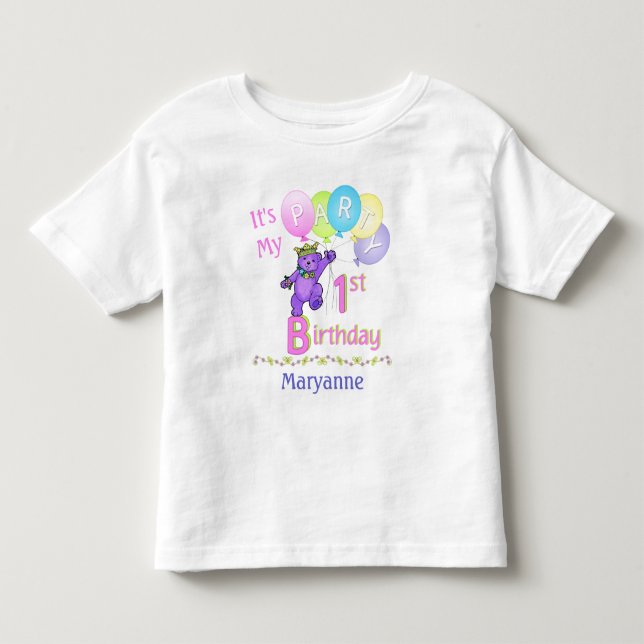 Delightful Royal Bear 1st Birthday Party Toddler T-shirt (Front)