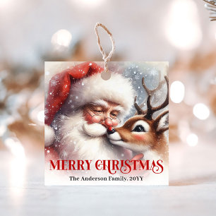 Delightful Santa and Rudolph Holiday Present Tags