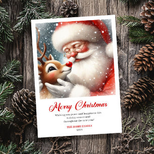 Delightful Santa With Rudolph Fun Christmas Cards