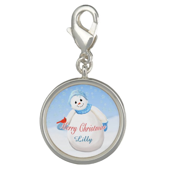 Delightful Snowman and Cardinal Bird Christmas Charm (Front)
