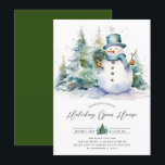 Delightful Snowman Holiday Open House  Invitation<br><div class="desc">Celebrate the festive season with our charming holiday open house invitation featuring a delightful snowman standing proudly in front of a lush green pine tree. This whimsical design captures the essence of winter joy, making it the perfect way to invite friends and family to your seasonal gathering. The vibrant colors...</div>